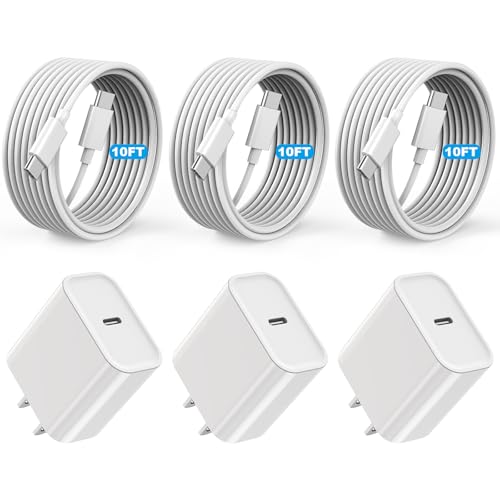 Ultra-Long 10-Foot Fast Charging Cable for i Phone 16/15 with 20 W USB-C Charger Block – Superior Speed and Versatility for i Pad Pro, Air Pods, and S25 Devices – Unmatched Convenience for Home and On-the-Go Charging Solutions