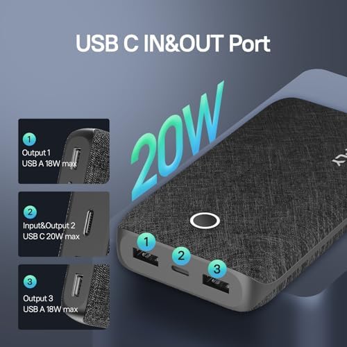 High-Capacity 20000 m Ah Portable Charger – Triple-Port Power Bank with USB-C Fast Charging, 20 W Recharge for i Phone & Android – Ideal for Travel, Work & Outdoor Adventures
