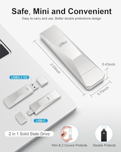 Ultra-Fast 256 GB USB-C 3.2 Gen2 SSD Flash Drive – 2-in-1 OTG Thumb Drive with Keychain Leather Case for Effortless Data Transfer and Enhanced Device Compatibility