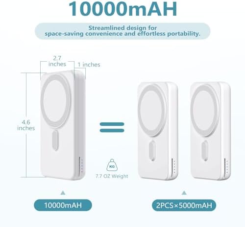 DDUAN 10000 m Ah Mag-Safe Wireless Power Bank – Dual Charging Solution for i Phone 15/14/13/12 & All Apple Watch Series with USB-C Cable – Sleek Portable Design for On-the-Go Convenience and Fast Charging Performance