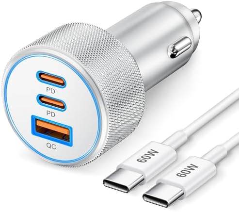 67 W 3-Port Ultra-Fast USB-C Car Charger with 3 FT Cable – High-Speed Charging for i Phone 16/16 e/15 Pro Max, Samsung Galaxy S25/S24/S23, Google Pixel 9/8/7, and Android Devices – Sleek Silver Design for Enhanced Style and Functionality