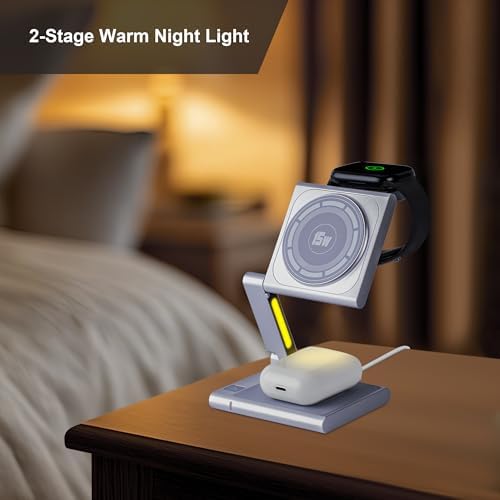 Ultra-Fast Foldable Wireless Charging Station for Apple Devices – 4-in-1 Multi-Device Charger with Mag Safe Compatibility, Lightweight Aluminum Alloy Design, Ideal for Travel & Home Use, Includes Built-in Charging Indicator for Enhanced Convenience and Style