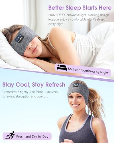 MUSICOZY Bluetooth 5.4 Sleep Headband Headphones – Ultimate Wireless Comfort for Sleep, Workouts, and Travel – The Perfect Gift for Active Lifestyles with Rapid Pairing and Sweatproof Design