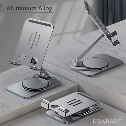 DEARART Cell Phone Stand, 360° Adjustable Phone Stand for Desk, Foldable Phone Holder Fully Carried Easily, Grey (Square Base) – Enhanced Compatibility and Speed