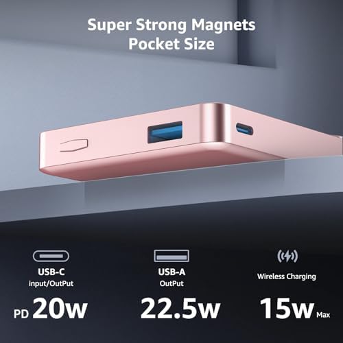 Magnetic Portable Charger – 10,000 m Ah Wireless Power Bank with 20 W PD Fast Charging for i Phone 16/15/14/13/12 & Air Pods – Durable Alloy Design for Effortless Travel & Seamless Compatibility – Sleek Black Finish for Modern Aesthetics