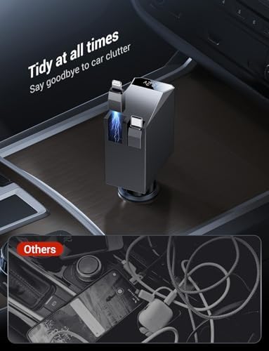 W&X SCHUGS 217 W USB-C Retractable Car Charger – Ultra-Fast Charging for Laptops, i Phone 16/15/14/13/12/11/X Pro Max, i Pad, Samsung & Pixel with HD Voltage Monitor for Safe, Convenient Power On-the-Go