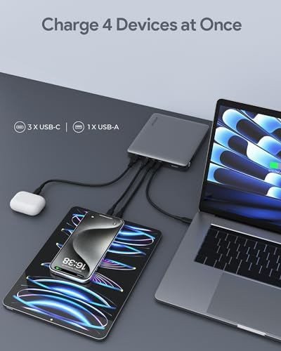 Ultra-Fast 100 W Laptop Power Bank – 20000 m Ah Slim Portable Charger with 4 USB-C Ports & LED Display for All Devices – Efficient Multi-Device Charging for Laptops, Smartphones, Mac Books, and More – Ideal for Travel and Daily Use