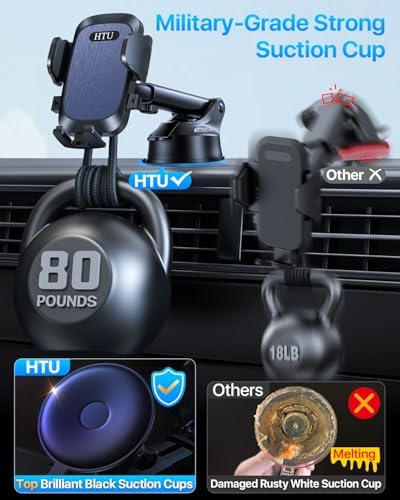 2025 Ultimate Car Phone Mount – Unmatched 80+ LBS Suction for Unshakeable Stability | Military-Grade Durability | Universal Dashboard, Windshield & Vent Holder for i Phone 15 Pro Max, Samsung & More | Sleek Dark Grey Design with Safety Certifications