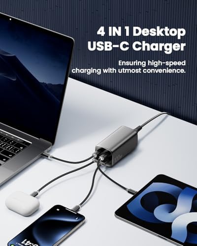 Essager 100 W Ga N USB-C Fast Charger – High-Efficiency 4-Port Travel Power Station for Mac Book, i Phone, i Pad Pro, & Samsung Devices – Universal Compatibility with Advanced Safety Features for On-the-Go Charging