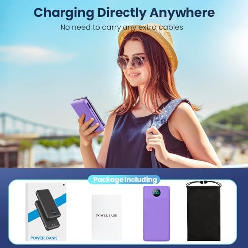 Ultra-High Capacity 33800 m Ah USB C Power Bank with Integrated Cables & AC Wall Adapter – Rapid 25 W Fast Charging with QC 4.0, Multi-Device Support, LCD Battery Status Display for i Phone 16/15, Samsung, Android, and More – Ultimate Portability and Efficiency for On-the-Go Power Solutions