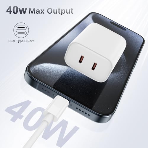 40 W Dual USB-C Fast Charging Block – Ultimate Portable Power Adapter for i Phone, i Pad, Samsung & More – 2-Pack for Effortless Multi-Device Charging – Rapidly Energize Your Gadgets Anywhere