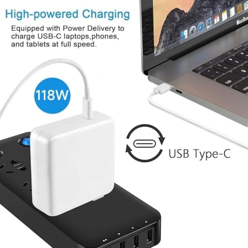 118 W Ga N USB-C Power Delivery Charger with 6.6 FT Cable – Ultra-Fast Charging for Mac Book Pro/Air M1-M4, i Pad Pro, Samsung Galaxy & More – Universal Compatibility, Smart Safety Features & 12-Month Warranty for Optimal Performance and Reliability