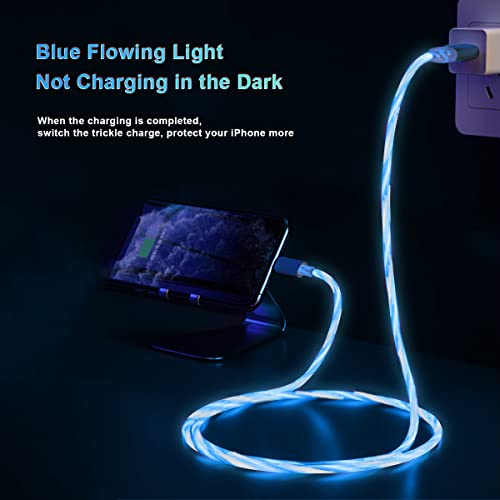 Illuminate Your Charging Experience with the 2 M/6 FT LED Lightning Charge Cable – Enhanced Apple Charger for Quick Sync and Data Transfer, Compatible with i Phone 13/12 Pro Max, 11 Pro, XR, XS Max, X, 8, 7, SE 2020, i Pad, and i Pod (Vibrant Blue) – Durable, Extra Long, Fast Charging Solution for Effortless Use in Low-Light Environments