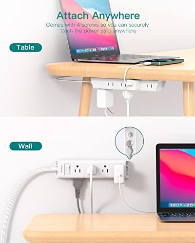 Ultra-Thin Flat Plug Power Strip with 12 AC Outlets – Addtam 5-Ft Surge Protector for Desk and Wall Mount – Multi-Device Charging Station for Home and Office – 1050 Joules Protection, Space-Saving Design for Tidy Workspaces and Enhanced Connectivity