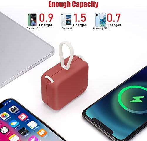 Ultra-Compact 4000 m Ah Power Bank with Built-in Cable – Fast Charging Portable Charger for i Phone, Samsung, Google Devices – Stylish Green Mini External Battery Pack for On-the-Go Connectivity and Convenience
