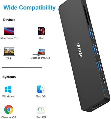 BENFEI 7-in-1 USB C Hub Multiport Adapter – Ultimate Connectivity Solution with 4 K HDMI, 100 W Power Delivery, High-Speed USB 3.0 Ports, and Card Readers for i Phone 15 Pro/Max, Mac Book, i Pad Pro & Samsung S23 – Boost Productivity and Streamline Your Setup