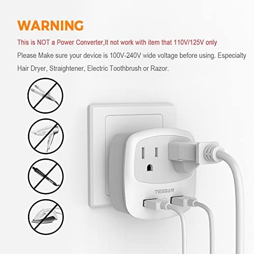 Ultimate TESSAN Type G UK Travel Plug Adapter with Dual USB Fast Charger Ports – Compact US to UK Power Converter for Effortless Global Connectivity in Scotland, London, Ireland, Kenya, Dubai & Qatar