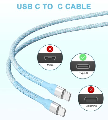 High-Speed 10 ft USB C to USB C Charging Cable 3-Pack – 100 W Power Delivery for i Phone 16, Mac Book Pro, i Pad Pro, Galaxy S23/S24 Ultra – Durable Break-Resistant Design for Ultimate Flexibility and Fast Data Transfer