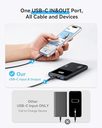 Ultra-Slim INIU Power Bank 10000 m Ah – 45 W PD Fast Charging Portable Charger with Dual USB-C Ports for i Phone 16, Samsung S25, Google Pixel, and More – Essential Travel Companion for On-the-Go Power Needs