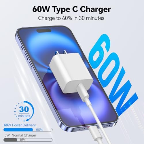 20 W Dual USB-C Fast Charger Block for i Phone 15/16 Series – Includes Two 10 FT USB-C Charging Cables, Perfect for Pro Max, Plus, Pro, i Pad Pro/Air – Compact, High-Speed Charging Solution (2 Pack, Black)