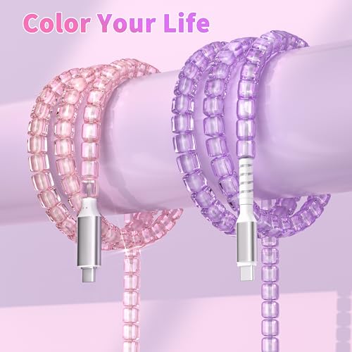 Stylish MFi Certified USB C to i Phone Charger Cable – 3 FT Square Beaded Purple Design for Rapid 66 W Fast Charging & High-Speed Data Sync – Compatible with i Phone 14, 13, 12, 11 Plus, Pro Max & i Pad 9 th/8 th – Durable, Elegant, and Efficient Charging Solution