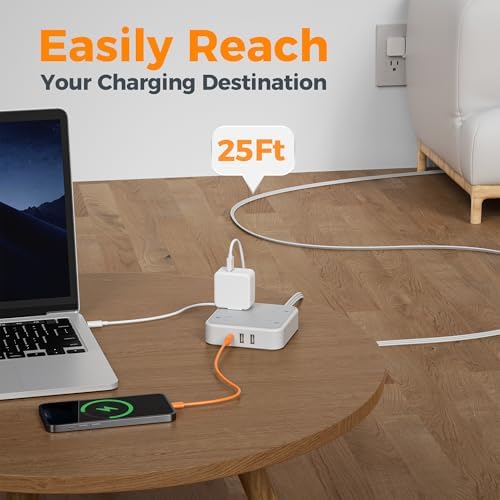 TESSAN 5 FT Flat Extension Cord Surge Protector – 4 Outlet Power Strip with 3 USB C Ports (1 USB C) for Fast Charging, 900 Joules Electronics Protection, Space-Saving Design for Home, Office, and Dorm Use, Enhanced Compatibility and Efficiency