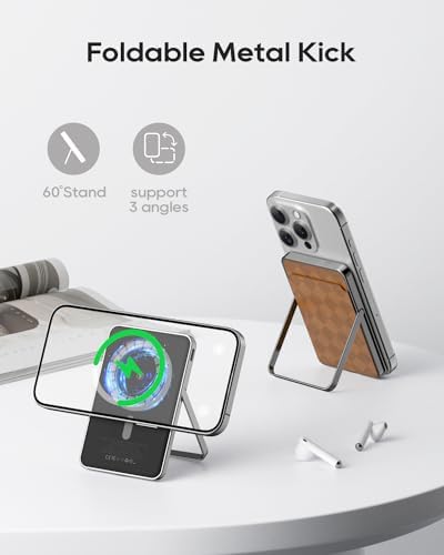 Kuulaa 5000 m Ah Magnetic Wireless Power Bank – Sleek Portable Charger with PD 20 W Fast Charging, Magnetic Wallet, and Stand for i Phone 15/14/13/12/Mini/Pro (Stylish Brown) – Ultimate Convenience for On-the-Go Charging