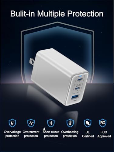 67 W Ga N USB-C Fast Charger Block – 3-Port Portable Wall Charger for Mac Book Pro, i Phone 16, Galaxy S24 & More – Compact, Foldable Design with Included Data Cable for Ultimate Compatibility & Speed