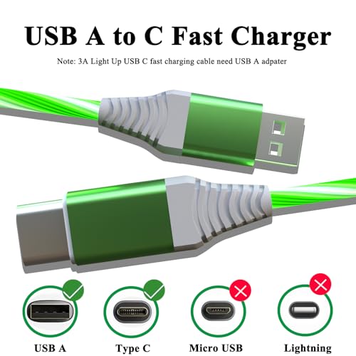 Illuminate Your Charging Experience with the 6.6 FT Light Up USB Type C Charger Cable – 3 A Fast Charge LED Cord for i Phone 16/15 Series & Samsung Galaxy S20/S10/S9/S8, LG V40/V30 – Stylish, Durable, and Enhanced Compatibility for Modern Devices