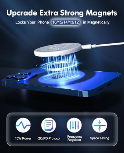 Mag Safe Wireless Charger Duo Pack – 15 W Fast Charging Magnetic Pads with 20 W Adapter & 6 FT Cables for i Phone 16/15/14/13/12 Series & Air Pods Pro – Ideal for Home, Office & Travel with Enhanced Compatibility & Safety Features