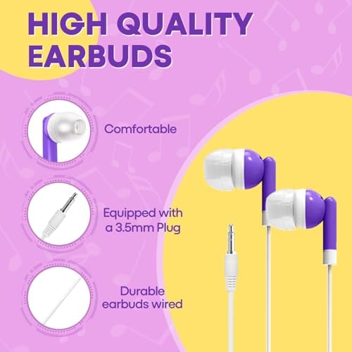 Bulk Earbud Headphones 50-Pack – Premium Wired Earphones for Classrooms & Group Learning, Exceptional Durability & Sound Quality, Perfect for Kids, Teens & Adults – Versatile Comfort for Family Activities & Educational Use (Black)