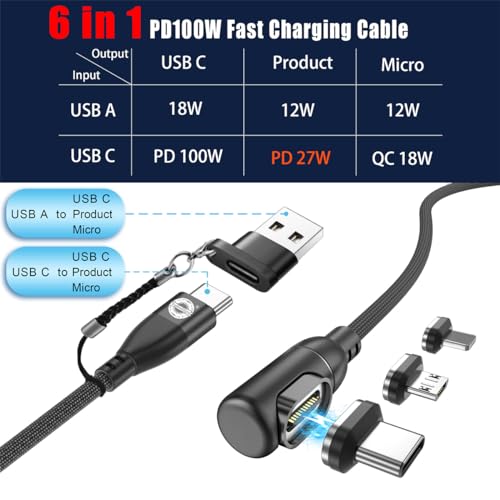 Versatile 6-in-1 Magnetic Charging Cable – Fast Charging USB C and Micro Charger for Mac Book Pro, Android, and Samsung Devices – Durable 6 FT Nylon Braided Cord for Enhanced Speed and Secure Connection – Ideal for Home, Office, and Travel Use