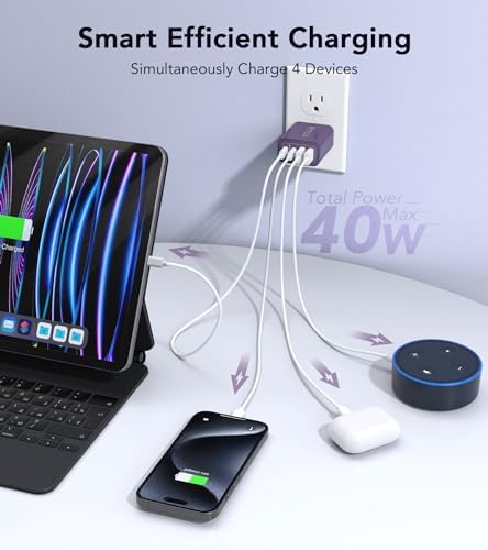 40 W USB C 4-Port Wall Charger 2-Pack – Ultra-Fast Charging Adapter for i Phone 16, i Pad Pro, Nintendo Switch & More – High-Speed PD & QC Technology for Multiple Devices – Compact & Stylish Red Design – Perfect for Travel and Daily Use