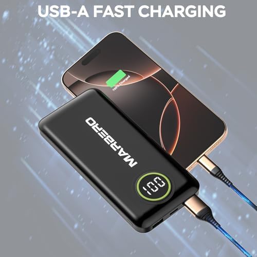 MARBERO 10000 m Ah Ultra-Fast Portable Charger – High-Speed USB-C Power Bank with Dual USB-A Ports, Ideal for Smartphones, i Pads & Laptops (Sleek Black) – Unmatched Charging Speed & Multi-Device Capability for On-the-Go Power Solutions