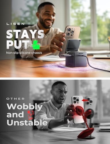 LISEN 3-in-1 Wireless Charging Station for Apple Devices – Mag Safe Compatible Charger Stand for i Phone 16, 15, 14, 13, Apple Watch & Air Pods – Portable, Foldable Design, Fast Charging & Safety Features – Sleek Black Finish for Home or Office Use