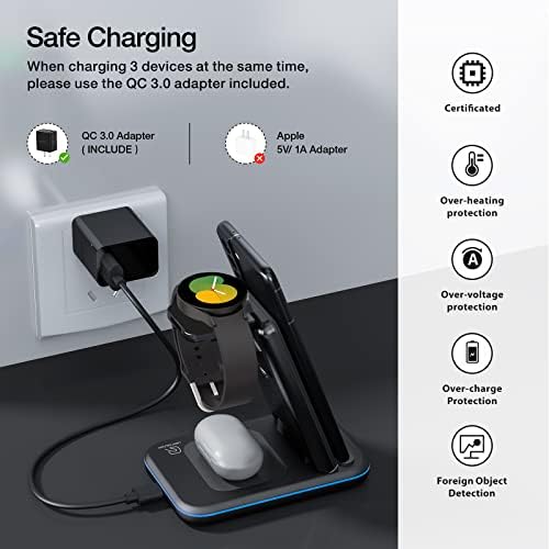 HOLYJOY 3-in-1 Foldable Wireless Charger – Ultimate Fast Charging Station for Samsung Galaxy S25 Ultra, S24, Note 20, Galaxy Watch 7/6/5/4/Active 2 & Buds – Compact Travel Charger with Non-Slip Design and LED Charging Indicator for Seamless Device Management on the Go