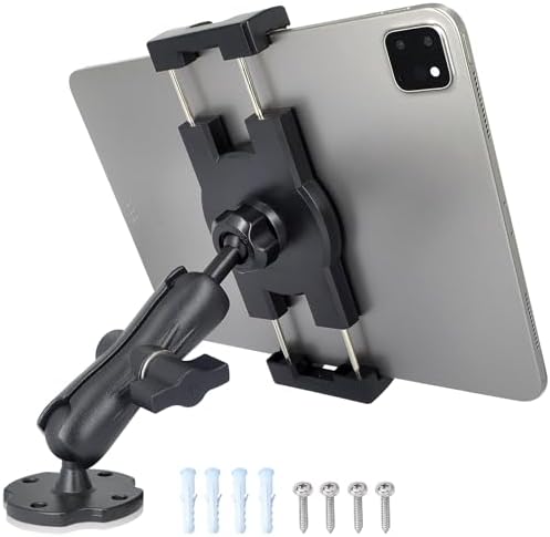 Heavy-Duty Truck Tablet Mount with Adjustable Aluminum Arm – Secure i Pad Holder for 6.5″-12.9″ Models, Perfect for Fleet Management and Navigation – 360-Degree Rotation, Quick-Release Mechanism, and Drill Base Compatibility for 1″ B Size Systems