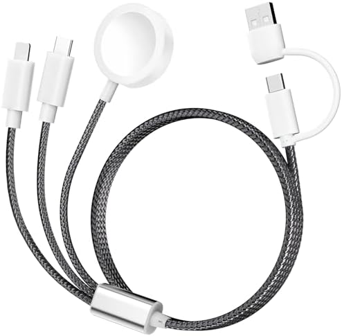 Ultimate 3-in-2 USB C Charging Cable for Apple Watch Ultra, SE & Series 1-8 – 4 FT Multi-Device Fast Charger in Stylish Gray – Sleek, Portable Solution for Effortless Power Anywhere – Streamlined Charging for Smartwatches and More