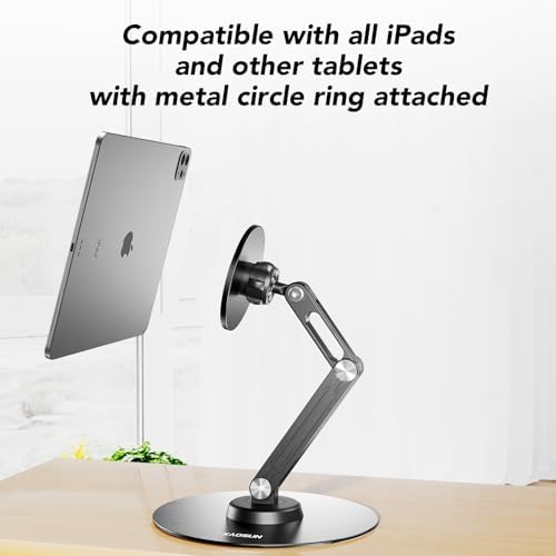 Premium Adjustable Tablet Stand with Magnetic Support – 360° Rotating Metal Holder for i Pad and Tablets – Foldable Multi-Angle Design for Home and Office Use – Sleek Black Finish for Enhanced Compatibility and Stability