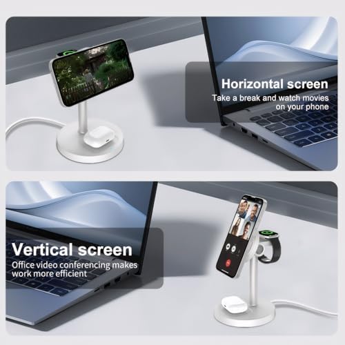 2025 Premium 3-in-1 Wireless Charging Station for i Phone 16/15/14/13/12, Apple Watch 9/Ultra 2, and Air Pods | 20 W Fast Charger with Mag-Safe Alignment, Sleek Black Bedside Dock for Enhanced Device Organization and Efficiency