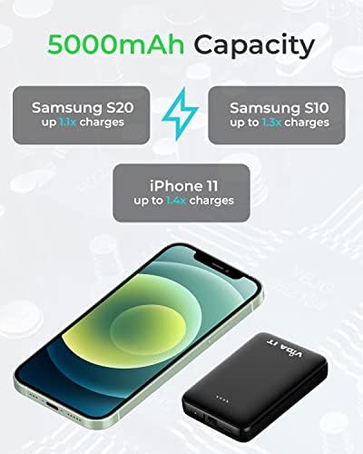 Vida IT 5000 m Ah Compact Portable Power Bank with Built-in USB-C Cable – Fast Charging External Battery for Samsung Galaxy S22, S21, S10, S7 Edge, Motorola, LG, and Google Pixel Smartphones – Ultimate Travel Charger for On-the-Go Connectivity
