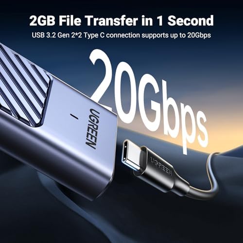 UGREEN 20 Gbps M.2 NVMe SATA SSD Enclosure – High-Speed USB 3.2 Gen 2 External Drive Case for M/B+M Key SSDs (2230/2242/2260/2280) – Optimized UASP & TRIM Support for Enhanced Performance and Portability