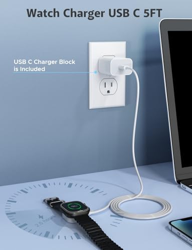 Revolutionize Your Apple Watch Charging: 6.6 ft USB-C Magnetic Charger with 20 W Power Block – Ultra-Fast, Reliable Connection for All Apple Watch Series Models Including Ultra – Stylish White Design for Effortless Convenience and Functionality