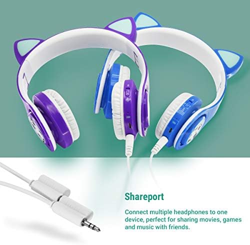 Vibrant Purple Wireless Bluetooth Headphones for Kids with LED Lights – Safe 85 d B Volume Control, Music Sharing Fun, and Long Battery Life – Perfect Over-Ear Headphones for Boys and Girls to Enjoy Music and Learning on the Go