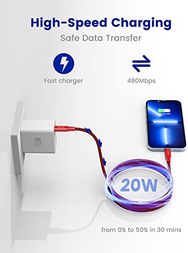 16 Ft Extra Long i Phone Charger Cable – 2-Pack MFi Certified Fast Charging USB-C to Lightning Cords with Durable Nylon Braided Design for i Phone 14/14 Pro/14 Pro Max/13/12, i Pad & Air Pods – Unmatched Flexibility & Reliability in Red