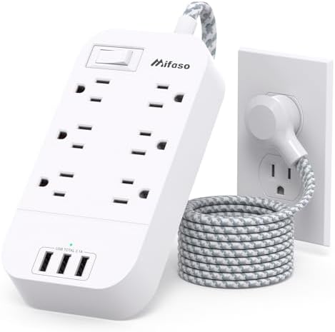 10 FT Flat Plug Power Strip with 6 Outlets and 4 USB Ports – Overload Protection Surge Protector for Home & Office – Versatile Wall Mount Desktop Charging Station for Efficient Power Management and Fast Device Charging