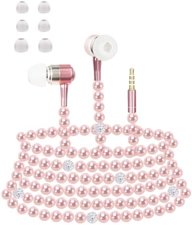 Stylish Pink Wired Earbuds with Decorative Cord – Magnetic Closure for Tangle-Free Storage, Customized Comfort with Multiple Ear Tips, Perfect Gift for Kids and Adults – Enhanced Compatibility for All Devices and Exceptional Sound Quality