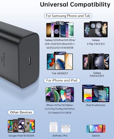 Dual-Pack 45 W USB C Fast Charger for Samsung Devices – Lightning-Fast Charging with 6 FT Type C Cables for Galaxy S25 Ultra/S24/S23/Z Fold 5/Z Flip 5 – PPS Technology for Enhanced Power Delivery – Compact, Reliable, and Portable Charging Solution