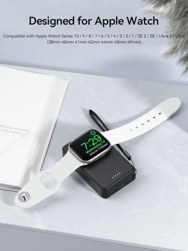 LVFAN 4000 m Ah Magnetic Wireless Power Bank for Apple Watch – Sleek Portable Charger Compatible with Series 1-10, SE, Ultra – Fast Charging Smartwatch Battery Pack for On-the-Go Convenience in Black
