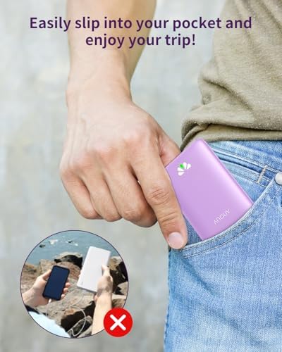 Ultra Slim ANOUV 10,000 m Ah Portable Charger – Fast Charging Power Bank with PD 22.5 W & QC 3.0 for i Phone and Android Devices – Lightweight External Battery for On-the-Go Charging Needs